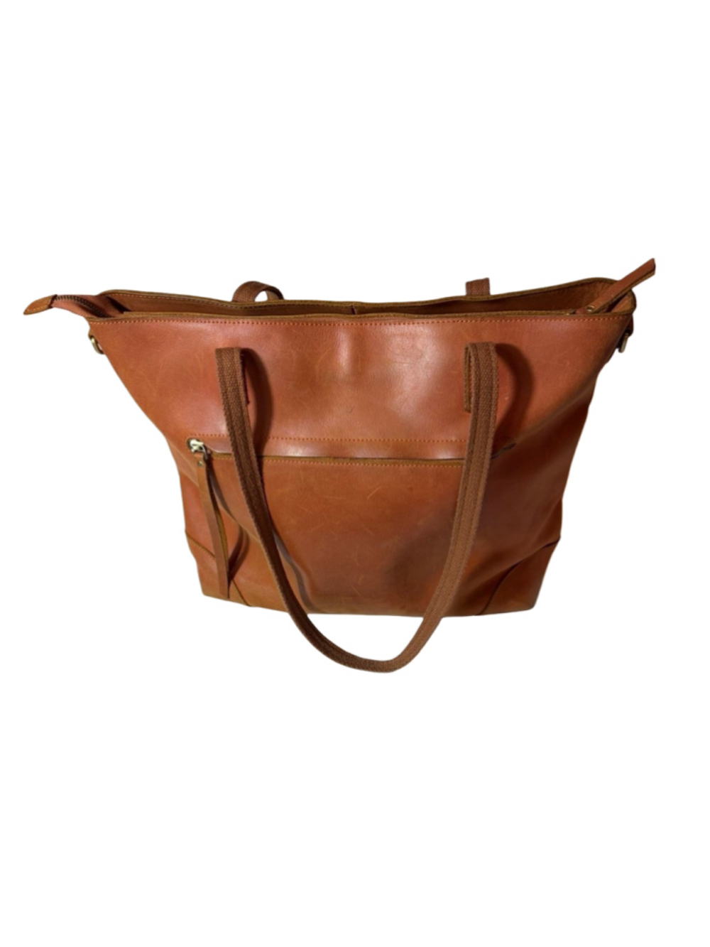 S-Zone Cowhide Leather Tote Bag Brown Large Zip Top Shoulder Purse